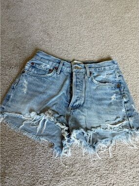 AGOLDE Parker Light Blue Distressed Denim Cutoff Shorts - size 24